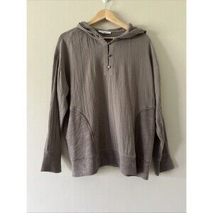 Pure Jill Brown Medium Gauze Hooded Long Sleeve Blouse Top Organic Cotton Pocket